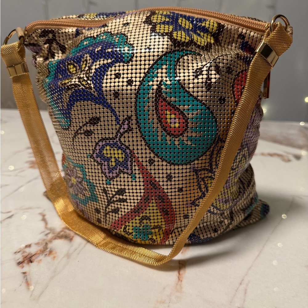 Vintage Whiting & Davis Painted Metal Mesh Shoulder Bag Multicolor